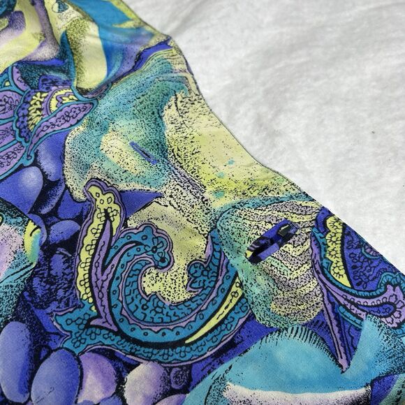 Vintage Silk Top Women's Sz 8 Tropical Ocean Fish Floral Paisley MISSING BUTTONS - Picture 9 of 16